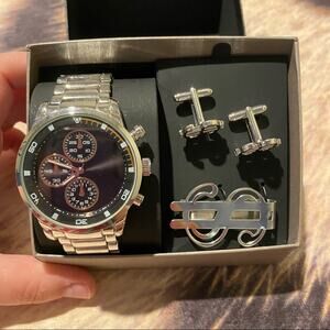 American Exchange Watch, Cuff Links & Tie Clip Set Metal Alloy Watch
